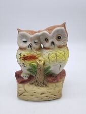 Vintage Owl Pair on a Log Ceramic Sculpture Figurine 5.5
