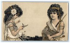 c1905 Pretty Girls Wearing Custome With Butterfly Posted Antique Postcard picture