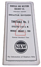 JANUARY 1968  NORFOLK & WESTERN N&W DECATUR DIVISION EMPLOYEE TIMETABLE #2 picture