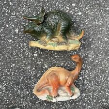 2 Vintage Dinosaur Piggy Banks Brontosaurus Triceratops Small World Importing picture