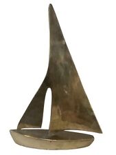 MCM Nautical Solid Brass Sailboat Sculpture Figurine Art Retro Antique Tranquil picture