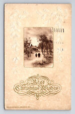 c1915 Best Christmas Wishes John Winsch Embossed Snowy Cottage Children Postcard picture