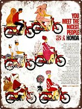 1963 Honda 50cc 4-Stroke Motorcycles Christmas Santa Metal Sign 9x12