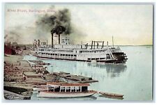 c1910 River Front Shoreline File Logs Steamboat Burlington Iowa Antique Postcard picture