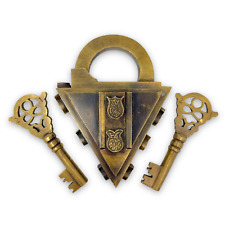 Medieval Dungeon Lock Heavy Solid Brass Triangle Padlock With Antique Finish picture