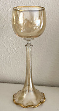 Bohemian Josephinenhutte Gold Rim Ruffled Stem Hollow Stem Antique Wine Glass picture
