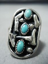 MARVELOUS VINTAGE NAVAJO TURQUOISE STERLING SILVER RING OLD picture