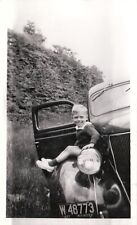 Vintage 1937 Photo of Cute Little Boy Sitting on Car Michigan License Plates picture