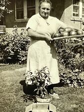 VE Photograph 1930-40's Old Woman Posing With Tomatoes In The Garden  picture