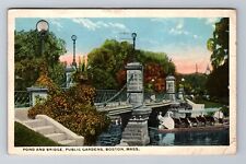 Boston MA-Massachusetts, Public Gardens Pond & Bridge, c1923 Vintage Postcard picture