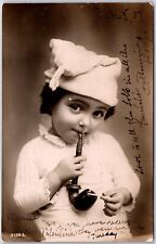 c1907 Sweet Child In Cap Smoking Pipe RPPC Photo Posted Hackensack NJ Postcard picture