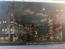 1913 Spokane Washington Post St at night postcard a47 picture
