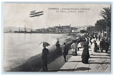 c1910 River Crowd Great Aviation Week Cannes France Antique Unposted Postcard picture