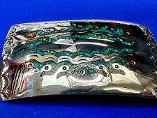Turquoise & Coral Stone Chip Inlay Native American Indian Signed Belt Buckle picture