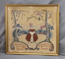 Antique 1937 Crewel Embroidery on Velvet December Poem Signed Framed Art 18x17