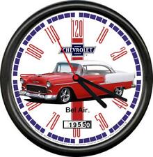 Licensed 1955 Red Chevy Belair 2 Door Chevrolet General Motors Sign Wall Clock picture