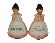 Vintage Enesco Kitchen Prayer Girls in Pink Salt & Pepper Shakers MIJ picture
