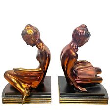 ANTIQUE 1937 RONSON USA ART METAL WORKS LADY BUST ART STATUE SCULPTURE BOOKENDS picture
