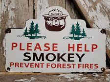 VINTAGE SMOKEY BEAR PORCELAIN SIGN 1956 US FOREST SERVICE NATIONAL PARK FIRE  picture