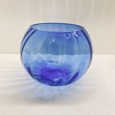 Vintage Hand Blown Cobalt Blue Optic Glass Bowl Vase picture