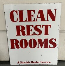 Vintage Clean Restrooms Sinclair Dealer Windshield Service Porcelain Sign 2 Side picture
