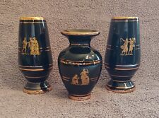 Black With Gold Artwork & Trim SMALL VASES 3pcs lot Greek Scenes EXC CONDITION picture