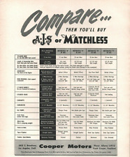 1958 AJS & Matchless Comparison Chart Cooper Motors - Vintage Motorcycle Ad picture