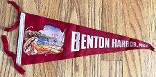 Vintage Benton Harbor Michigan Lighthouse Beach Red Felt Pennant Flag 15x5.5 HTF picture
