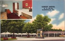 GLENNVILLE, Georgia Postcard SUNSET MOTEL Highway 301 Roadside / Linen c1950s picture