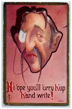 1910 Man Head Mustache Famoss Reeder North Dakota ND Posted Antique Postcard picture
