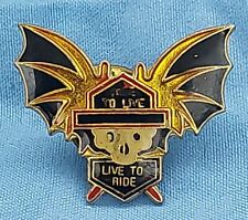 HARLEY DAVIDSON VINTAGE 70's ENAMEL BATWING SKULL RIDE TO LIVE LIVE TO RIDE PIN picture