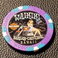 WAIKIKI HD ~ HAWAII ~ (WIDE PRINT Purple/Teal) Harley Davidson Poker Chip picture
