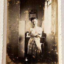 Vintage B&W Snapshot Amateur Photograph Beautiful Woman In Kitchen Polaroid Nude picture