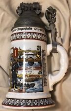 Germany WWI Memorial Beer Stein Lion Thumb Lift & Locomotive Finial Porcelain picture