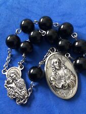Black Onyx Auto Rosary 10mm Sacred Heart Mary Christ Child Jesus Chaplet picture