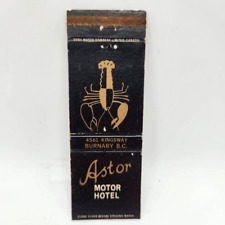 Vintage Matchcover Astor Motor Hotel Burnaby British Columbia 4561 Kingsway Lobs picture