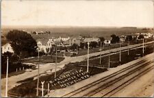 Maxwell Nebraska~Plummer Street Across Railroad Tracks~Homes~Farm~1913 RPPC picture