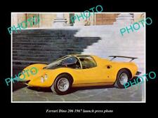 OLD 8x6 HISTORIC PHOTO OF FERRARI DINO 206 1967 LAUNCH PRESS PHOTO 1 picture
