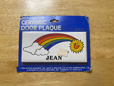VINTAGE/RETRO JEAN RAINBOW&SUN NEW DEAD STOCK CERAMIC DOOR NAME PLAQUE 1984 picture
