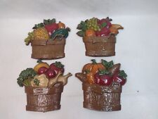 Vintage 1976 Sexton Vegetable Fruit Basket Set Of Four Cast Metal Wall Decor  picture