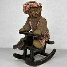 Vintage Teddy Bear on Wood Rocking Airplane Figurine picture