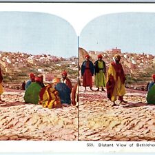 c1900s Bethlehem, Palestine Arab Men Birds Eye Stereo Photo Holy Land Israel V26 picture