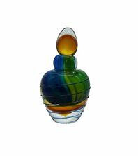 Vtg Murano Art Glass Perfume Bottle Green Amber Blue Faceted  picture