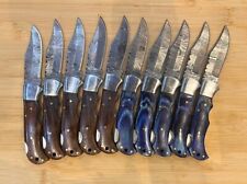 LOT of 10 pcs Damascus Steel Hunting Folding knife, Pocket Knives w/ Sheath WL picture