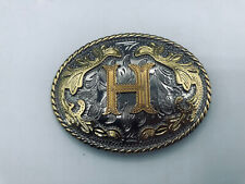 Letter H Monogram Initial Western Oval two tone ornate Belt Buckle Cowgirl picture