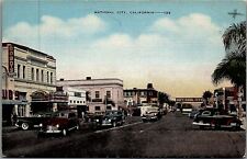 c1950 NATIONAL CITY CALIFORNIA MAIN STREET THEATRE BUSINESSES POSTCARD 26-169 picture