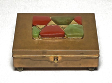 Early Handmade Small Copper Hinged BOX Adorned w/Polished-Cut Stones picture