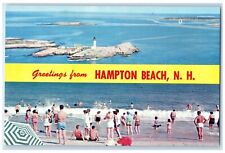 c1950's Greetings From Hampton Beach New Hampshire NH Dual View Postcard picture