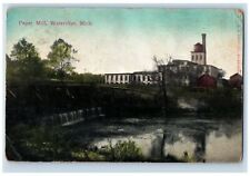 1911 Paper Mill Building View Lake Pond Smokestacks Tank Watervliet MI Postcard picture
