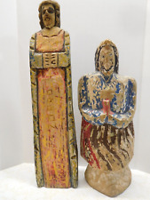 2 Vintage Carved & Painted Wood Figures with Hands Together ~ ZORRO Carved on 1 picture